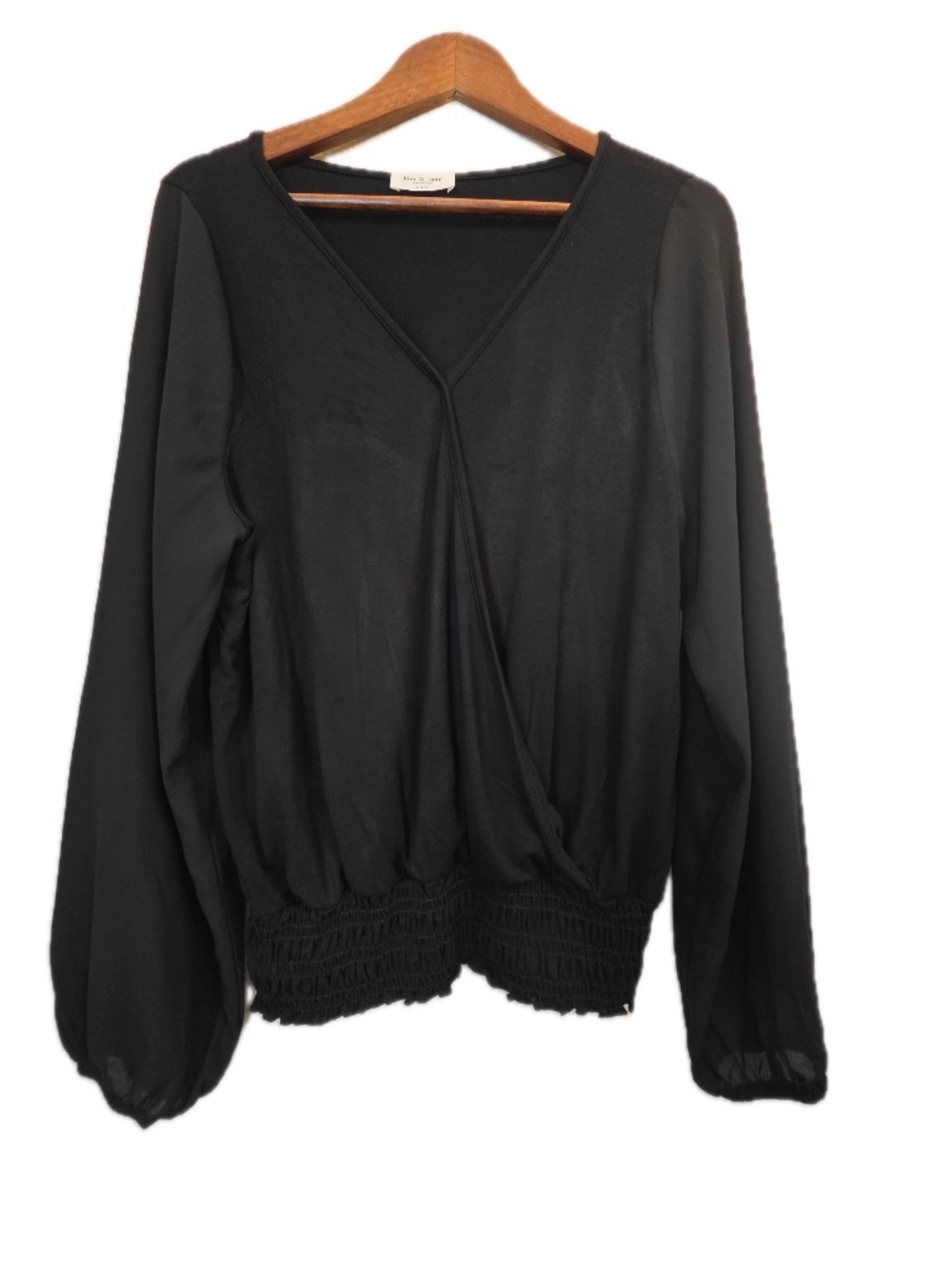 Kim & Cami Blouse Womens XL Black V-Neck Long Sleeve Elastic Waist Jersey